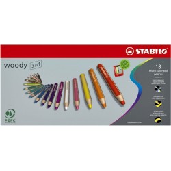 Kleurpotloden STABILO Woody 880/18 set à 18 kleuren met puntenslijper