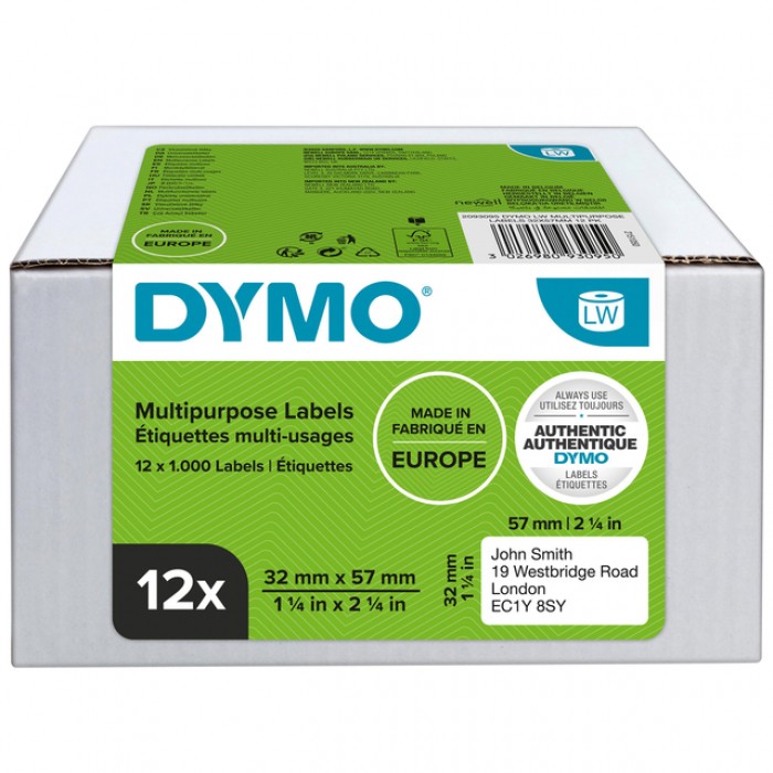 Etiket Dymo LabelWriter multifunctioneel 32x57mm 12 rollen á 1000 stuks wit