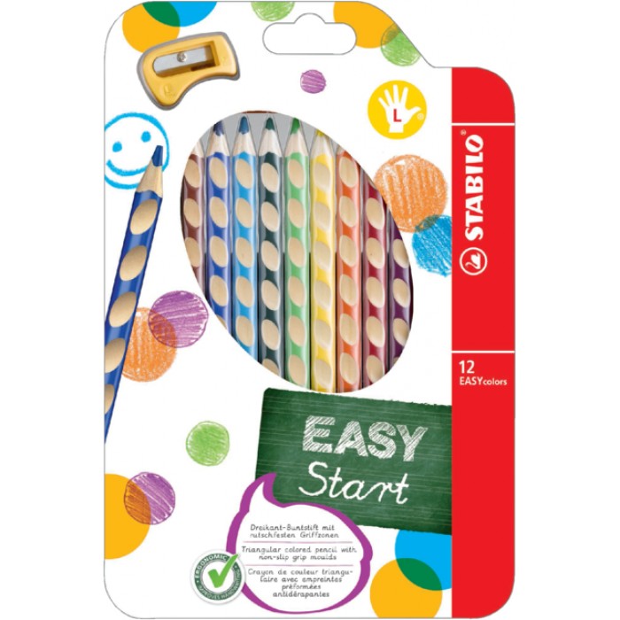 Kleurpotloden STABILO Easycolors linkshandig etui à 12 kleuren met puntenslijper