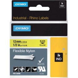 Labeltape Dymo Rhino 18490 12mmx3.5m flexibel nylon zwart op geel