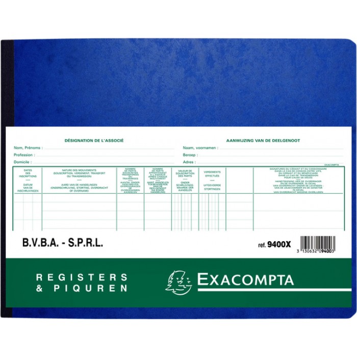 Register Piqure aandeelhouder BVBA/ SPRL 320x240mm 80vel groen