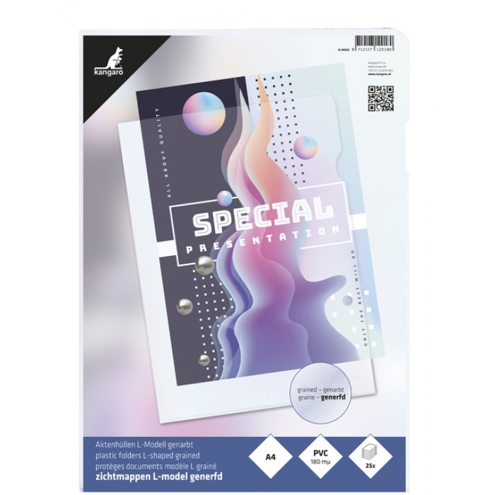 Insteekmap L-model Kangaro A4 0.18mm PVC transparant nerf 25 stuks