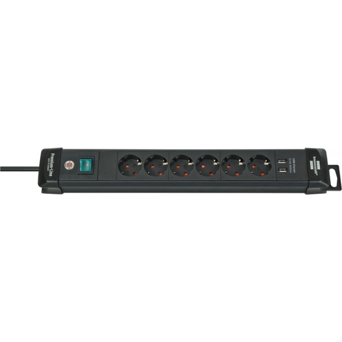 Stekkerdoos Brennenstuhl Premium 6 voudig inclusief 2 USB 3 meter zwart
