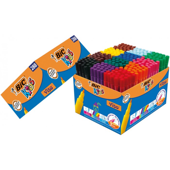 Kleurstiften BicKids visa  fijn assorti schoolbox à 288 stuks