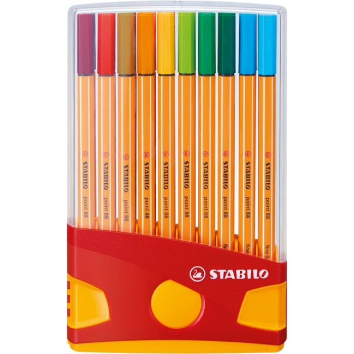 Fineliner STABILO point 88 ColorParade rollerset geel/rood fijn assorti etui à 20 stuks