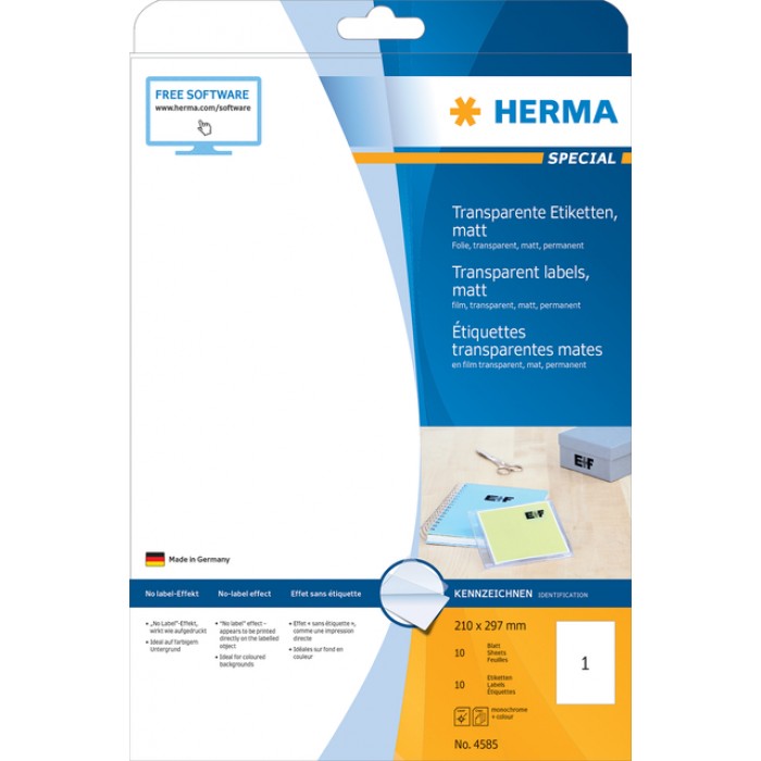 Etiket HERMA 4585 210x297mm weerbestendig transparant mat 10stuks
