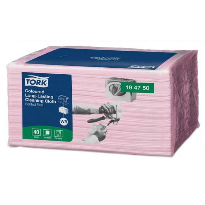 Reinigingsdoek Tork W8 Premium 1-laags 40 vel rood 194750