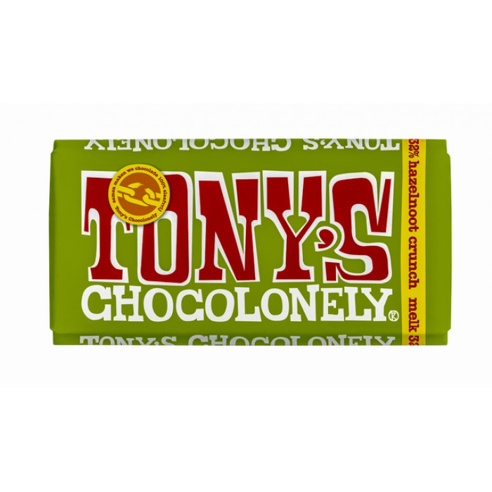 Chocolade Tony's Chocolonely melk hazelnoot crunch reep 180gr