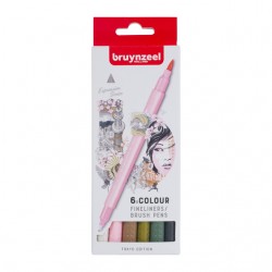 Fineliner Brush pen Bruynzeel Creatives Tokyo set 6 kleuren