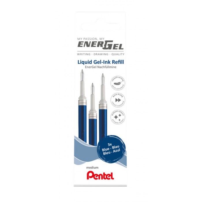 Gelschrijvervulling Pentel LR7 Energel medium blauw set à 3 stuks