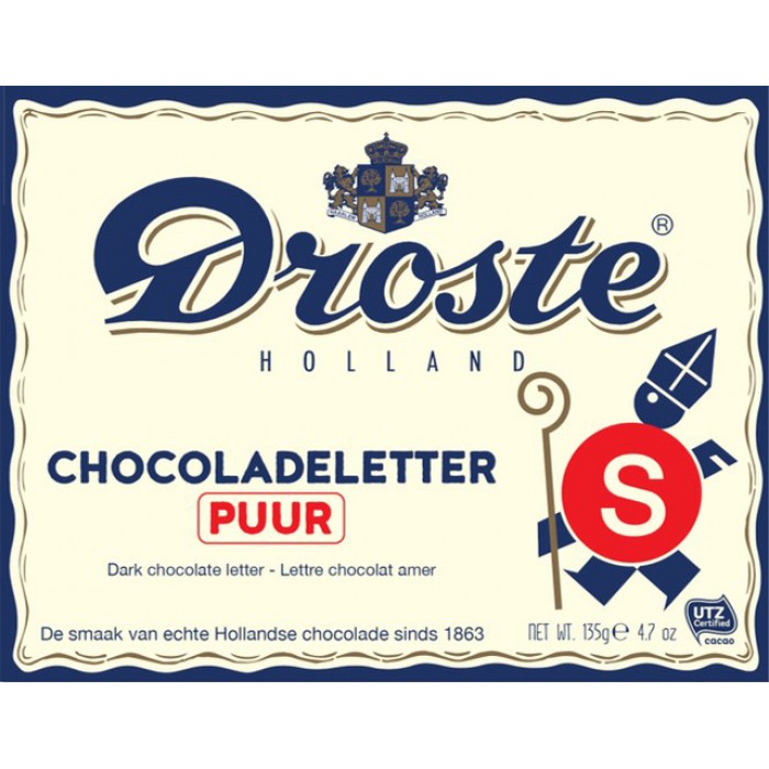 Chocoladeletter Droste puur "S" 135gr