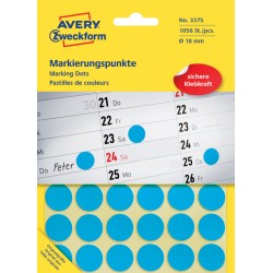 Etiket Avery Zeckform 3375 rond 18mm blauw 1056stuks