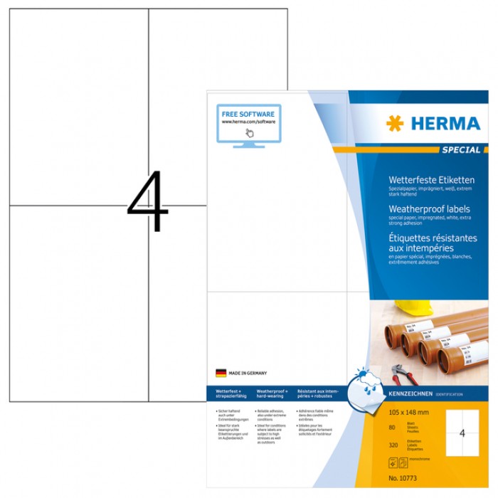 Etiket HERMA 10773 105x148mm weerbestendig wit 320stuks