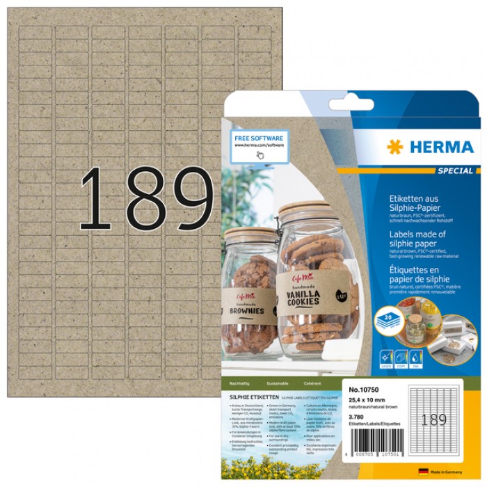 Etiket HERMA 10750 25.4 x 10mm silphie bruin 3780 stuks