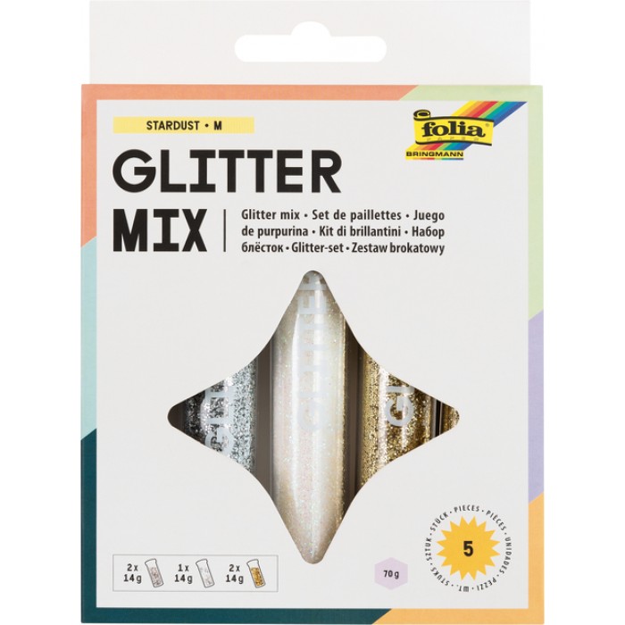 Glitterpoeder Folia 14gram Stardust 5 stuks 3 kleuren