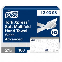 Handdoek Tork Xpress® H2 Multifold advanced 2-laags 21x180st wit 120398