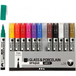 Glas- & Porseleinstiften Creativ Company 1-2mm set à 12 kleuren