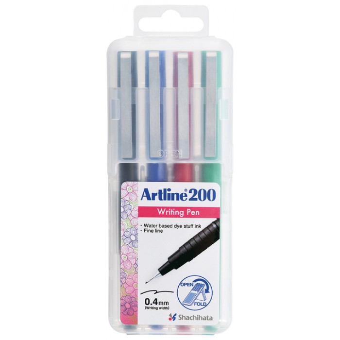 Fineliner Artline 200 rond fijn asssorti 4 stuks