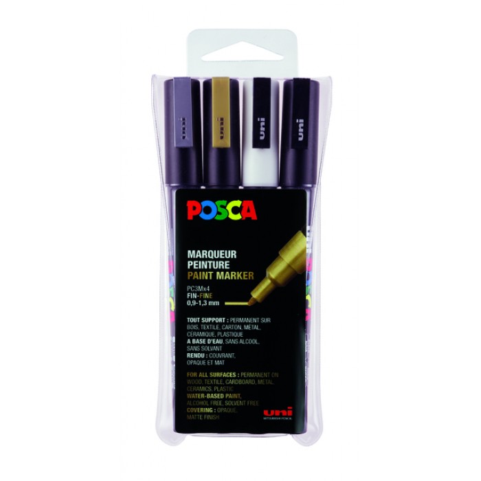 Verfstift Posca PC3M fijn assorti set à 4 stuks