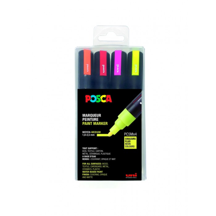 Verfstift Posca PC5M medium fluor assorti set à 4 stuks