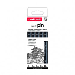 Fineliner Uni-ball Pin ASP008 set à 5 breedtes zwart