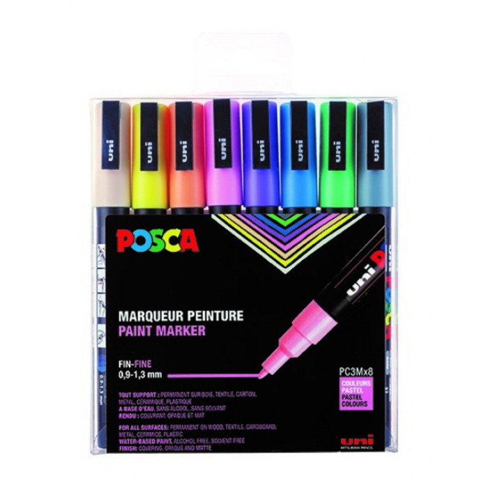 Verfstift Posca PC3M fijn pastel assorti set à 8 stuks