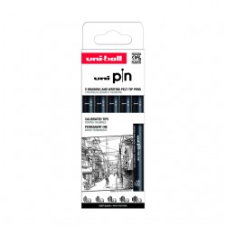 Fineliner Uni-ball Pin ASP009 set à 5 breedtes zwart