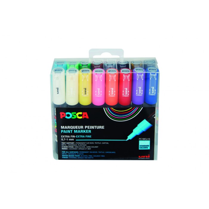 Verfstift Posca PC1MC extra fijn assorti set à 16 stuks