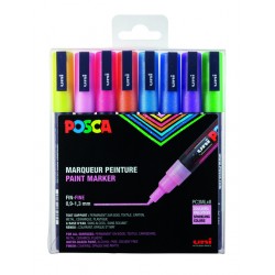 Verfstift Posca PC3M fijn glitter pastel assorti set a 8 stuks