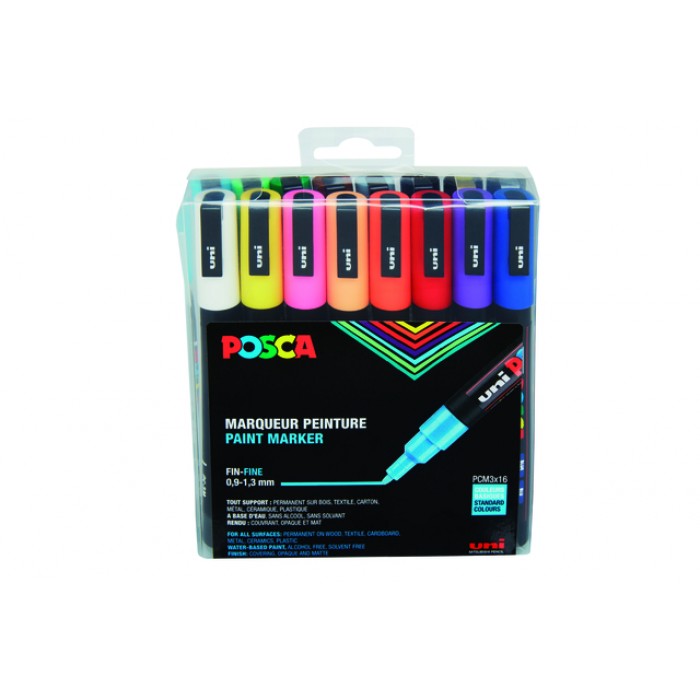 Verfstift Posca PC3M fijn standaard assorti set à 16 stuks