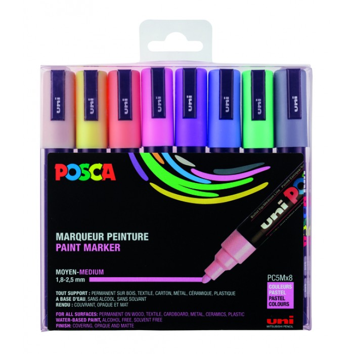 Verfstift Posca PC5M medium pastel assorti set à 8 stuks