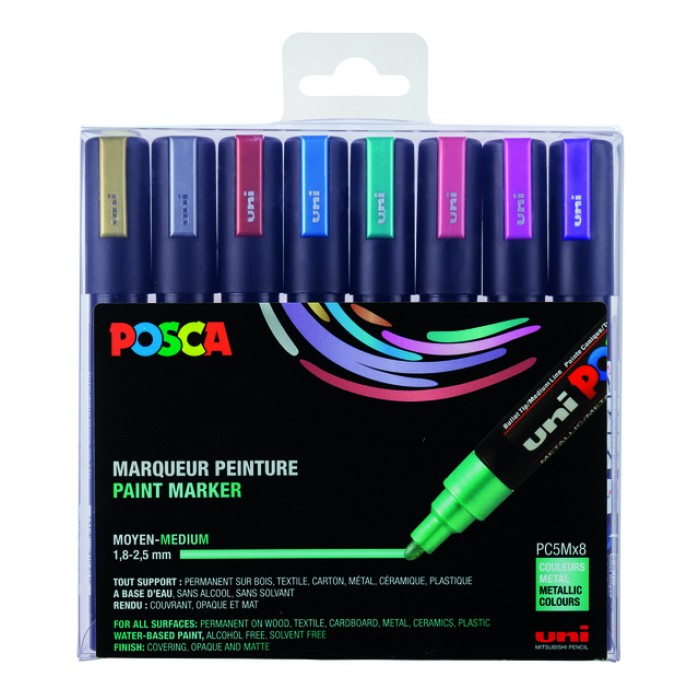 Verfstift Posca PC5M medium metallic assorti set à 8 stuks