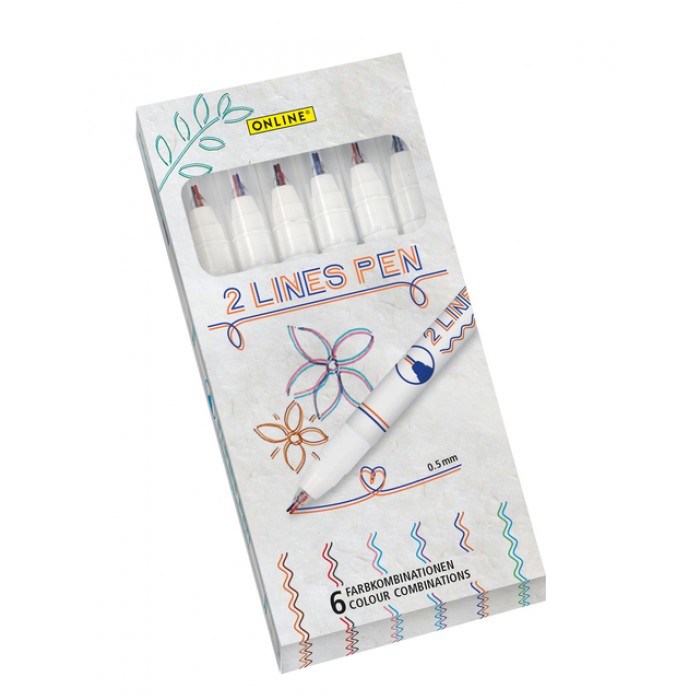 Fineliner Online 2-lijnen assorti doos à 6 stuks