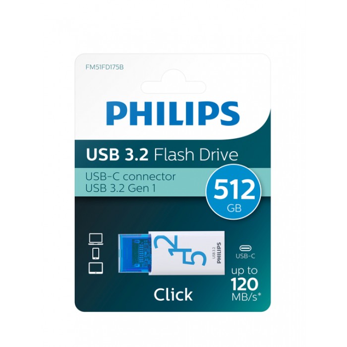 USB Stick Philips Click USB-C 512GB Ocean Blue