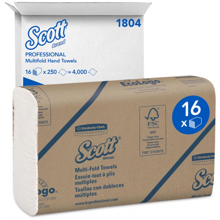 Handdoek Scott m-vouw 1-laags 23x23,5cm 16x250stuks wit 1804