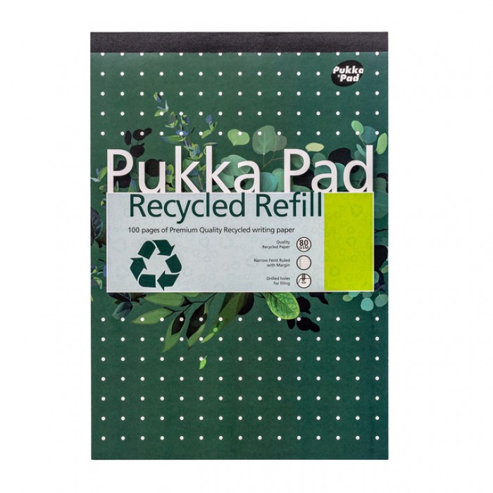 Schrijfblok Pukka Pad Recycled A4 lijn 4-gaats 100 vel 80gr