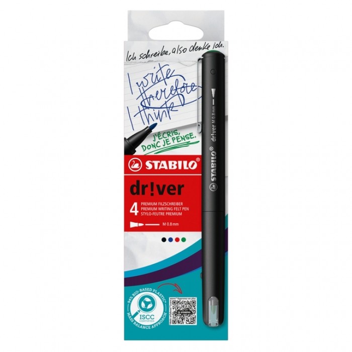 Fineliner STABILO dr!ver medium assorti 4 stuks