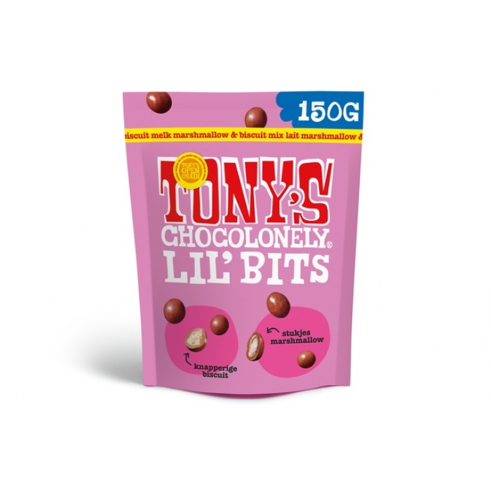 Chocolade Tony's Chocolonely Lil' Bits melk marshmallow & biscuit 150 gram