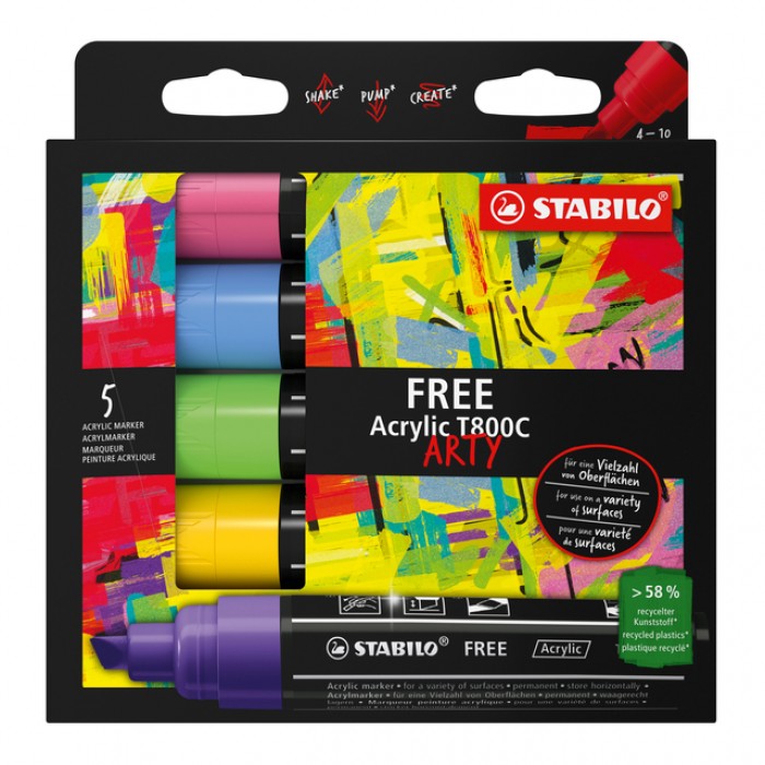 Acrylmarker STABILO  Free Acrylic T800C Seaside assorti 5 stuks