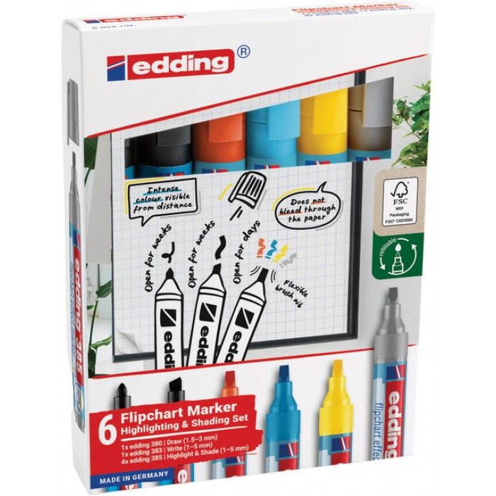 Viltstift edding 385 flipover incl 380 - 383  assorti 6 stuks