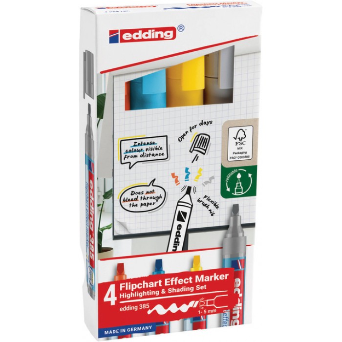 Viltstift edding 385 flipover penseelpunt assorti 4 stuks