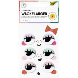 Wiebelogen Folia met wimpers 30mm set à 6 stuks assorti