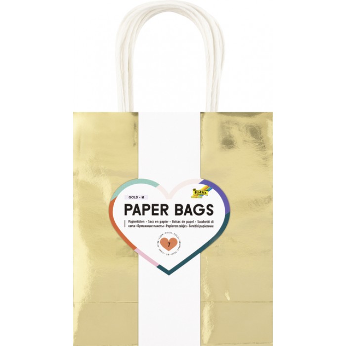 Cadeautas Folia goud kraft 18x21x8cm 7 stuks