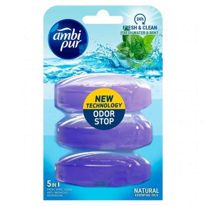 Toiletblok navulling Ambi Pur Fresh Water & Mint 3x55ml