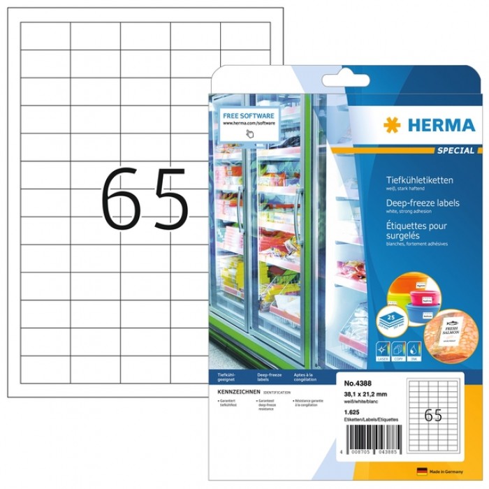 Etiket HERMA 4388 38.1x21.2mm diepvries wit 1625 etiketten