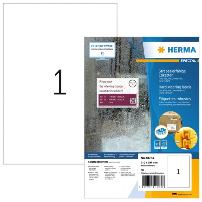 Etiket HERMA 10784 210x297mm weerbestendig wit 80 etiketten