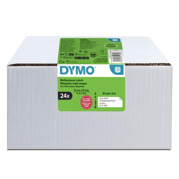 Etiket Dymo LabelWriter multifunctioneel 19x51mm 24 rollen &aacute; 500 stuks wit