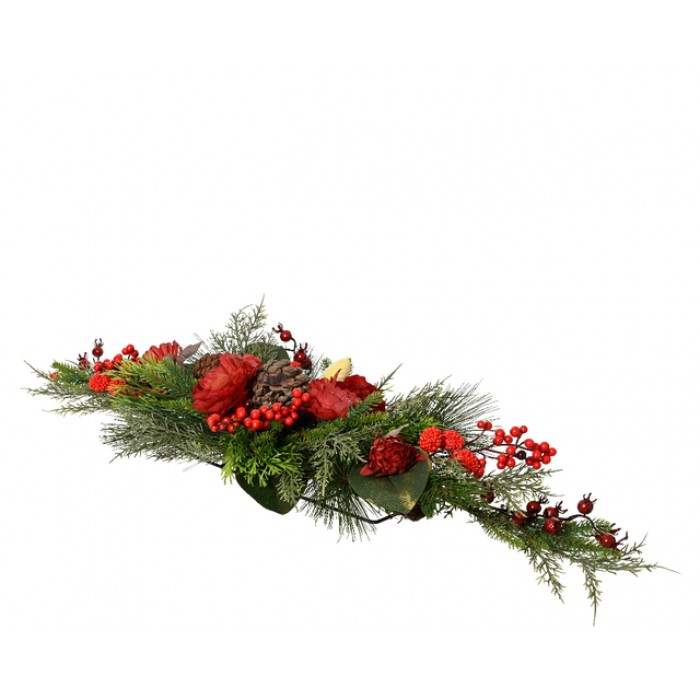 Kerststuk Everlands raspberry 80cm