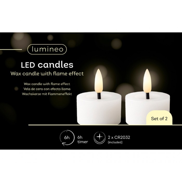 Theelicht LED Lumineo wax wit 2 stuks