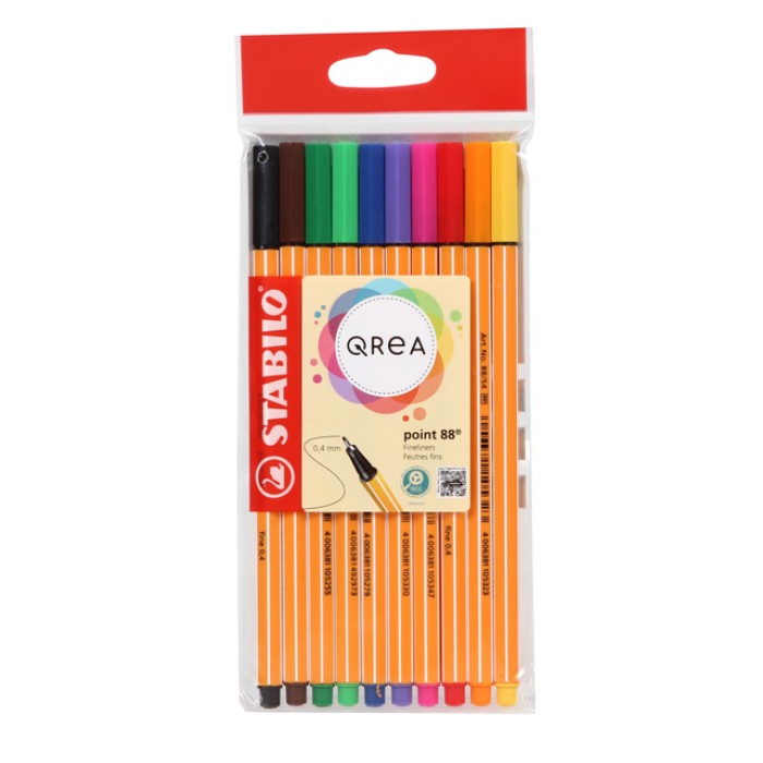 Fineliner STABILO Point 88/10 Qrea Edition fijn assorti 10 stuks